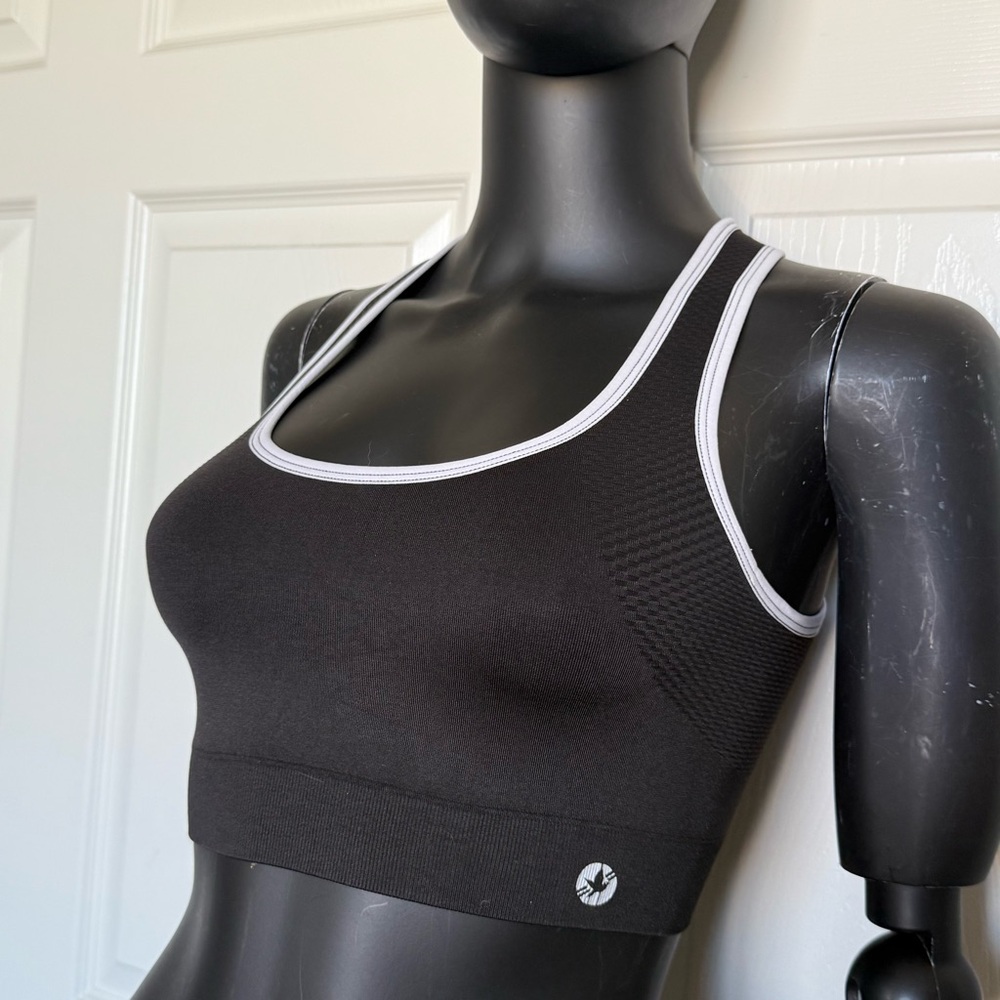 Aerie Black Sports Bra Adjustable with White Accents XS